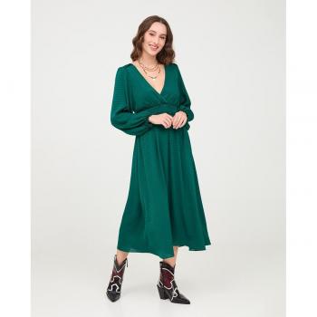 NKN Nekane - Vestido midi de mujer azul de manga larga con escote en pico