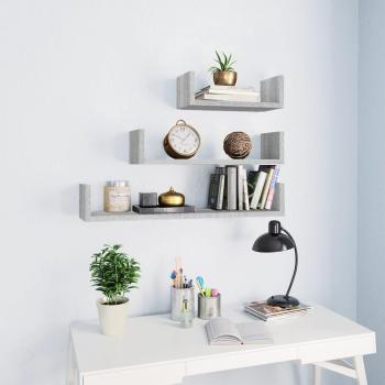 Estantes de pared 3 unidades madera contrachapada gris Sonoma, estantería/librería/mueble de almacenaje para oficina, estudio, sala de estar y dormitorio