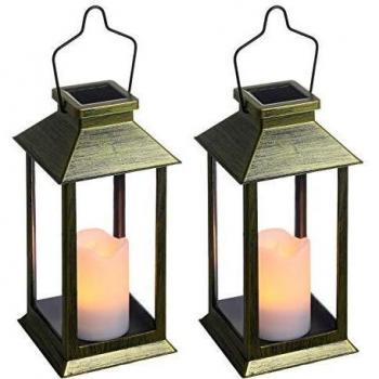 Farol Solar Exterior Jardin,LED Lámpara Solar Jardín 2 pcs con Vela Efecto de decoracion jardin para colgar, mesas, terraza o piso-Garden[Clase de eficiencia energética A+]
