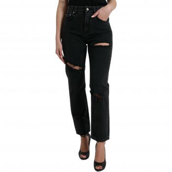 Dolce & Gabbana Black Cotton High Waist Tattered Denim Jeans - IT40|S, Slim-fit, female, Size: XS