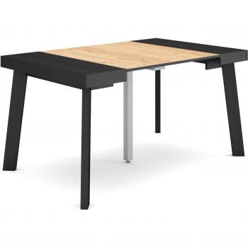 Mesa Consola Extensible 140cm, Plegable para 6 Comensales, Patas de Madera, Estilo Moderno en Negro y Roble