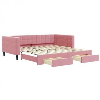 Sofá cama nido con cajones de terciopelo rosa 100x200 cm