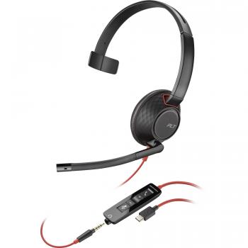 POLY Blackwire 5210 Monaural USB-C Headset +3.5mm Plug +USB-C/A Adapter (Bulk) - Headset, Wired connectivity technology, Recommended for Office/Call center use, Cable length: 2.17