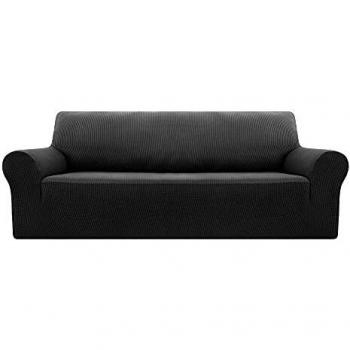 Deconovo Funda Sofá Elástica Prodector de Sofa de Color Liso 4 Plazas Negro