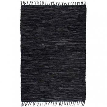 vidaXL Alfombra Tejida a Mano Chindi Cuero 190x280cm Gris Decoración de Hogar
