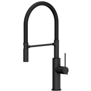 Grifo de cocina QUADRON GEMMA Q LINE con caño extraíble, color negro, acabado en carbono puro, altura 50 cm y función rotativa 360°