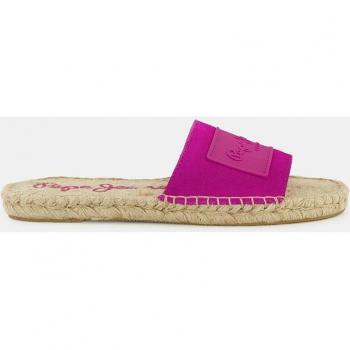 Sandalias Pepe Jeans Siva Berry para Mujer - Ante Vacuno, Color Fucsia, Planas Tipo Pala con Parche Logotipado