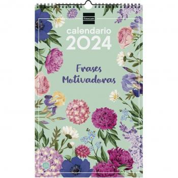 Calendario de Pared 2024 con Espiral y Frases Motivadoras Finocam, Tamaño 25x40 cm, Enero a Diciembre (12 Meses), en Español