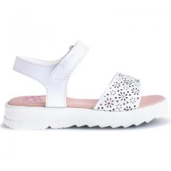 Pablosky - Sandalias de niña blancas de piel con cierre adherente, modelo 431000, tipo sandalia plana y confort