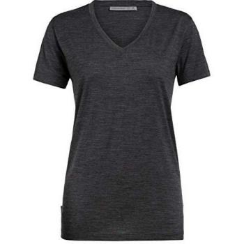 Icebreaker Ravyn - Camiseta de manga corta con cuello en V para mujer, color negro, primavera/verano, Monocolor y moteado., Mujer, color jaspeado, tamaño medium