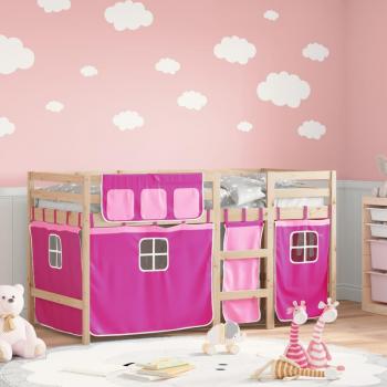 Cama alta para niños con cortinas de madera de pino rosa 80x200 cm Vidaxl
