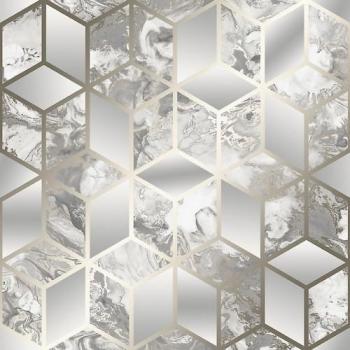Papel Pintado de Mármol Muriva Elixir 10m x 53cm Azul Oscuro/Plata