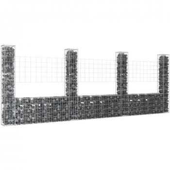 vidaXL U-shape Gabion Basket with 4 Posts Iron 380x20x150 cm