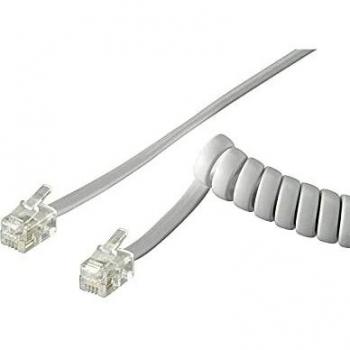 Cable telefónico en espiral de 4 hilos RJ10 2m Blanco