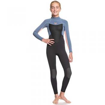 Traje de neopreno Roxy Prologue 3/2 Back Zip manga larga gris azul naranja niña - 12, con cremallera en la espalda, diseño juvenil y material flexible para surf