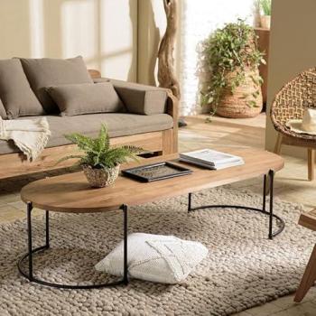 Mesa de Centro Ovalada MACABANE con Tablero de Madera de Teca Reciclada 164 cm