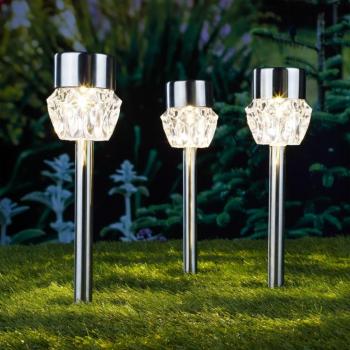 Focos LED solares con estacas para caminos HI, 3 unidades, cristal