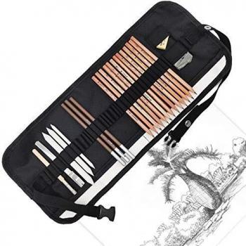 Bakiauli Conjunto de Lápices de Dibujo, Juego de Herramientas de Dibujo de Regalo Ideal de Viaje Conveniente para Dibujo Artístico con Bolsa de Rollo de Lona
