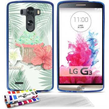 Carcasa flexible Ultra-Slim LG G3 VS98 de exclusivo motivo [CupCake Flores] [Azul] de MUZZANO + 3 Pelliculas de Pantalla UltraClear + ESTILETE y PAÑO MUZZANO® REGALADOS - La Protección Antigolpes ULTIMA, ELEGANTE Y DURADERA para su LG G3 VS98