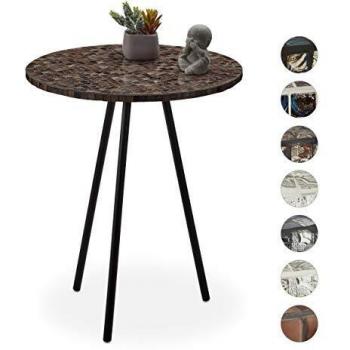 Mesa Auxiliar Mosaico Hecha a Mano de Hierro-DM-Cristal Color Miel, 50 x 41 cm - Única y Decorativa