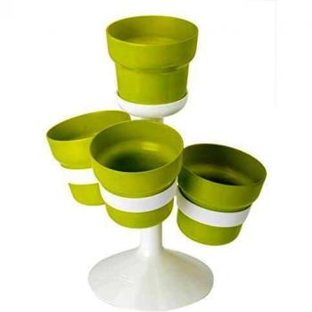 Vigar Green Collection - Soporte giratorio para 4 macetas con maceteros y rejillas de agua, color verde