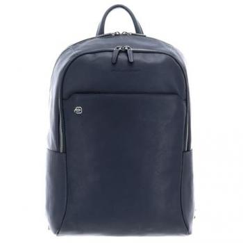 Piquadro Black Square Large Leather Backpack for 15.6 Laptop - Blue