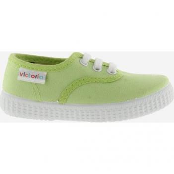 Zapatillas de lona para bebés en color verde claro con cordones blancos