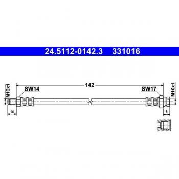 ATE Manguera de freno 24.5112-0142.3 para OPEL Corsa, Adam & FIAT Punto, 500 & ALFA ROMEO Mi.To & ABARTH Punto Evo, Grande Punto