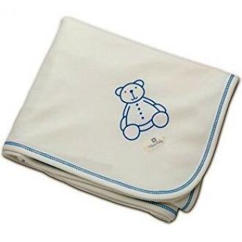 The Dida World Ecowrap - Manta de algodón orgánico, doble capa, 80 x 90 cm, oso estampado azul