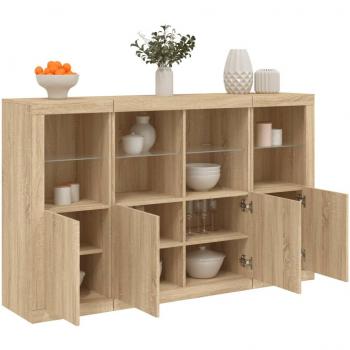 Aparador con luz LED 3 piezas madera de ingeniería roble sonoma vidaXL Mueble de Almacenaje de Salón, Armarios con Puertas, Cajón de Madera, Buffet para salón Moderno, Armario Auxiliar