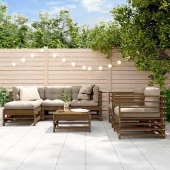Conjunto de muebles de jardín 7 piezas madera maciza pino ámbar sólido