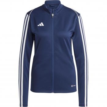 Chaqueta de fútbol adidas Tiro 23 League mujer, material: poliéster reciclado, tecnología AEROREADY para la gestión de la humedad, diseño con cierre completo y cuello alzado, bolsillos laterales con cremallera