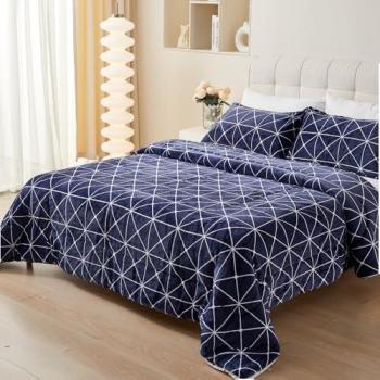 Edredón Nórdico Azul con Borreguito y Funda de Almohada, Estampado Moderno, Tacto Suave, 240 x 260 cm, Ideal para Invierno