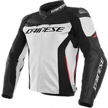 Dainese 1533788-777-50 Chaqueta de Piel, Blanco/Negro/Rojo 50