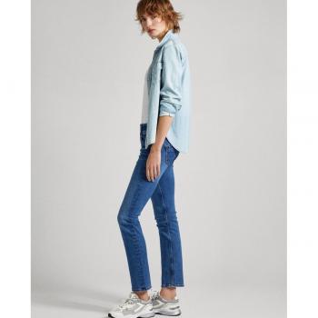 Pepe Jeans - Vaquero recto de mujer tiro bajo con cierre de doble botón, color azul