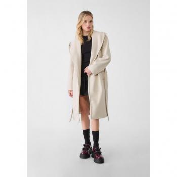 Ecru Long Soft-Touch Belted Coat L