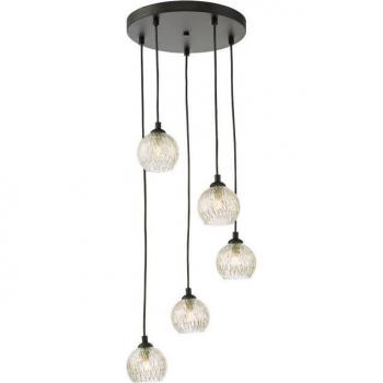 Lámpara colgante Federico de Dar Lighting, negro satinado, 5 bombillas, 150 cm