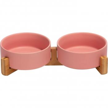 Set de Cuencos Cerámicos para Mascotas con Soporte Bambú