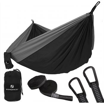SONGMICS Hamaca Ultra Ligera para Viaje y Camping, Nylon Transpirable, 300kg de Capacidad de Carga, 275 x 140 cm, 2 x Mosquetones Premium, 2 x Correas de Nylon Incluidas, 1-2 Personas GDC14BG