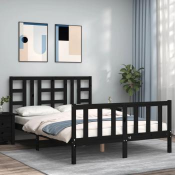 Estructura de cama con cabecero madera maciza negro 140x190 cm vidaXL