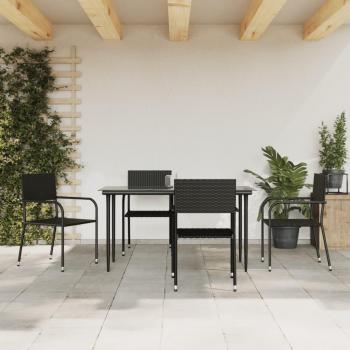 5 Piece Black Poly Rattan and Steel Garden Dining Set