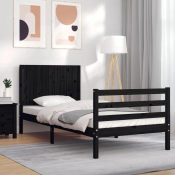 Estructura de cama con cabecero de madera maciza negra 90x200 cm vidaXL