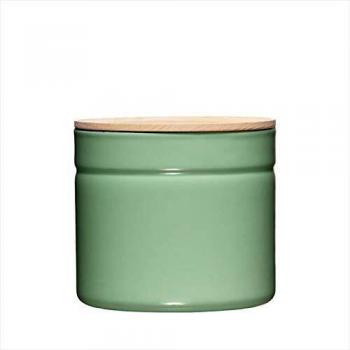 Tarro de Almacenaje Riess de Esmalte Verde con Tapa de Madera 1350 ml