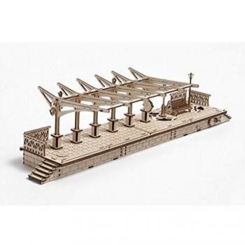 Plataforma Ferroviaria Ugears 70013 - Puzzle 3D de Madera, Modelo Mecánico Autopropulsado, Juguete Educativo para Montaje sin Pegamento