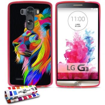 Carcasa flexible Ultra-Slim LG G3 VS98 de exclusivo motivo [Leon multicolor] [Rosa] de MUZZANO + ESTILETE y PAÑO MUZZANO® REGALADOS - La Protección Antigolpes ULTIMA, ELEGANTE Y DURADERA para su LG G3 VS98