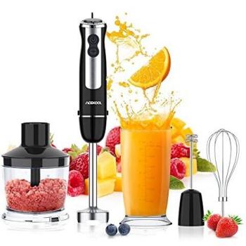 Batidora de Mano Profesional Acekool BH1 Minipimer con 12 Velocidades Ajustables Multifunción 5 en 1 con un Eje de Batidora un Batidor de Huevos un Espumador de Leche una Picadora y un Vaso de Mezcla