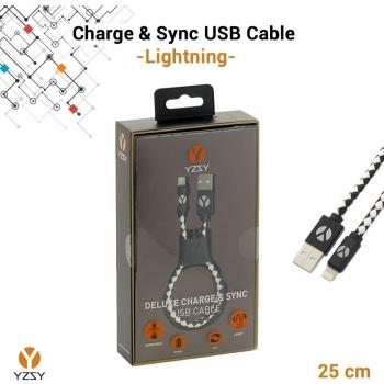 YZSY Deluxe - Cable de Conexión [ Sincro y Carga ] para Dispositivos Apple, USB a Lightning - Black & White Leather 25cm