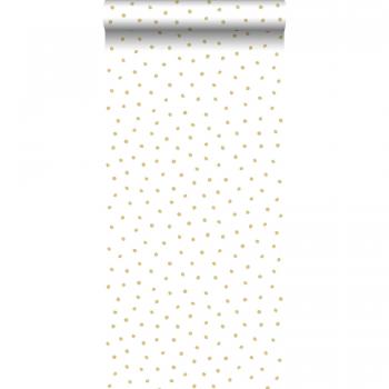 Platos de Cartón Dorados para Fiestas Ø18 cm y Papel Pintado con Copos de Nieve Oro y Blanco 53 cm x 10 m