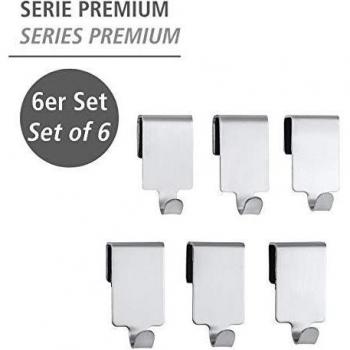 Wenko Premium Ganchos, Acero Inoxidable, Plata Mate, 3x3x4 cm, 6 Unidades