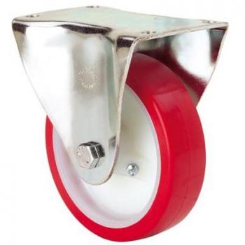 Rueda Fija Alex Serie 61-PO, Platina, Sin Freno, Nylon Blanco, Poliuretano Rojo, Eje Liso